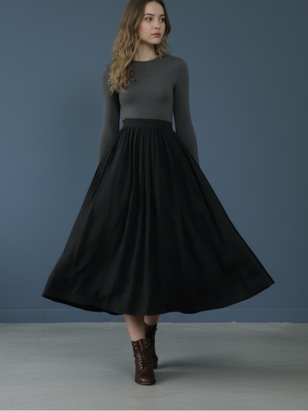 One Left! ❤️ NEW! Retro Full Pleated Black Midi Skirt - Picture 8 of 9